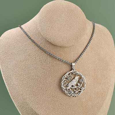 304 Stainless Steel Hollow Hummingbird Pendant Box Chain Necklaces for Women Men NJEW-M086-05P-1