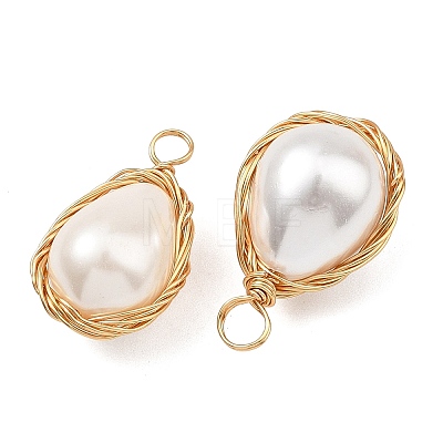 3Pcs 3 Sizes Polished Shell Pearl Copper Wire Wrapped Pendants PALLOY-JF05893-1