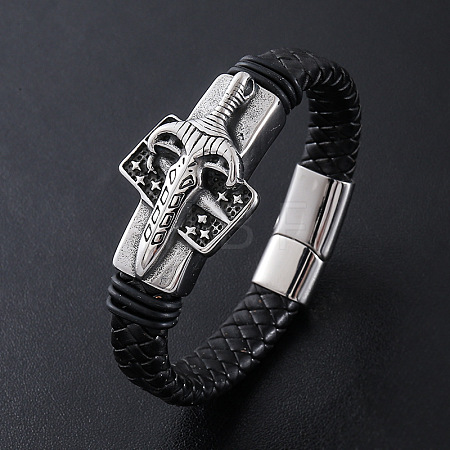 Punk Braided PU Leather Cord Bracelets ZA2963-1-1