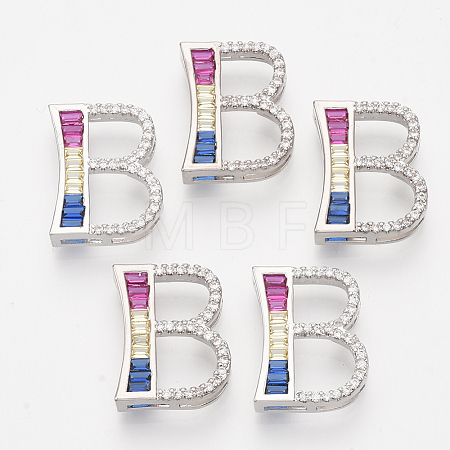 Brass Cubic Zirconia Slide Charms ZIRC-S063-01B-P-1