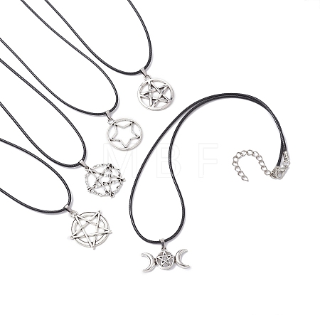 Witch Pentagram Alloy Pendants Necklaces NJEW-JN04543-1