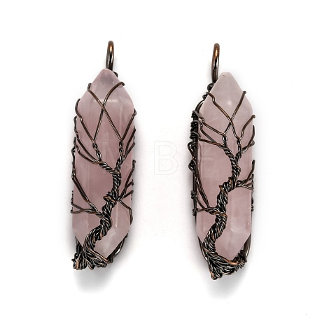 Natural Rose Quartz Big Wire Wrapped Pointed Pendants G-T133-R02G-1