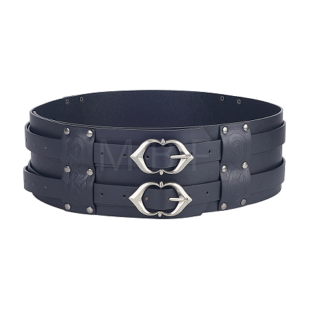 Vintage PU Leather & Alloy Viking Chain Belts for Men AJEW-WH0077-132A-1