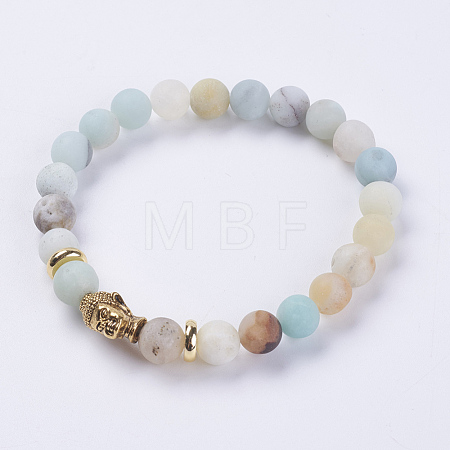 Natural Flower Amazonite Beads Stretch Bracelets BJEW-E325-D01-F-1