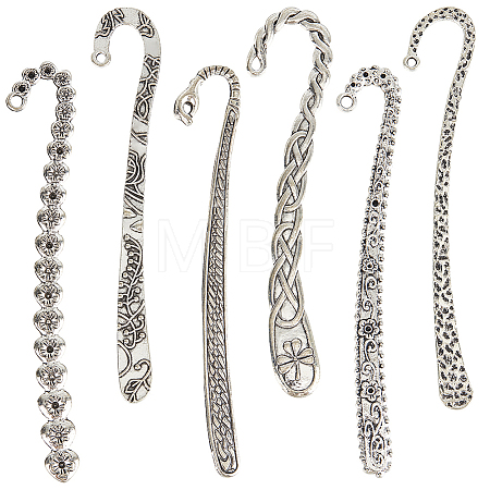 12Pcs 6 Styles Tibetan Style Alloy Bookmark Findings with Holes FIND-SC0008-99-1