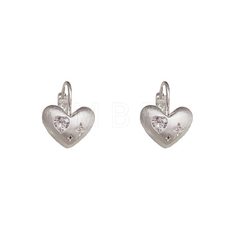 Heart Brass Micro Pave Clear Cubic Zirconia Leverback Earrings FS-WGB29CA-01-1