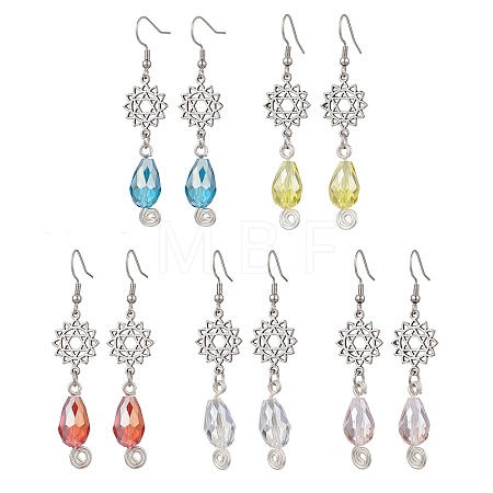 Teardrop with Flower Alloy Glass Dangle Earrings EJEW-JE06819-1