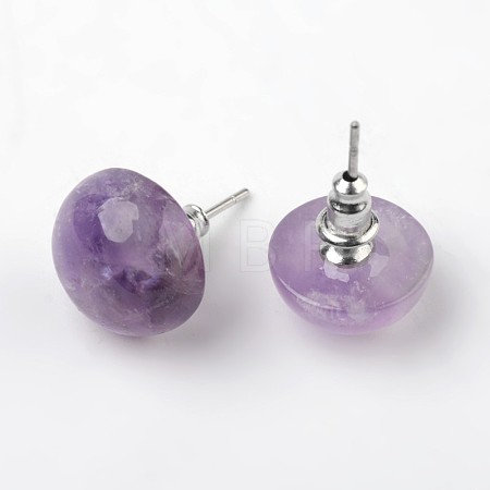 Half Round Dome Natural Amethyst Stud Earrings EJEW-L171-08-1