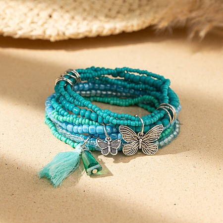 Bohemian Vacation Style Glass Beaded Charms Bracelets Set for Women VJ2934-9-1