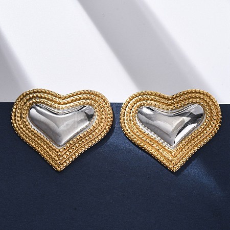 304 Stainless Steel Two Tone Stud Earrings EJEW-Z109-05GP-01-1