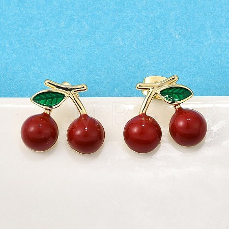 Brass Enamel Stud Earrings EJEW-G430-06A-G-1