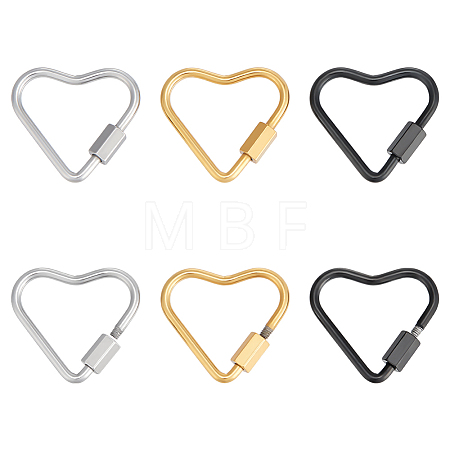6Pcs 3 Colors 304 Stainless Steel Screw Carabiner Lock Charms STAS-UN0064-05-1