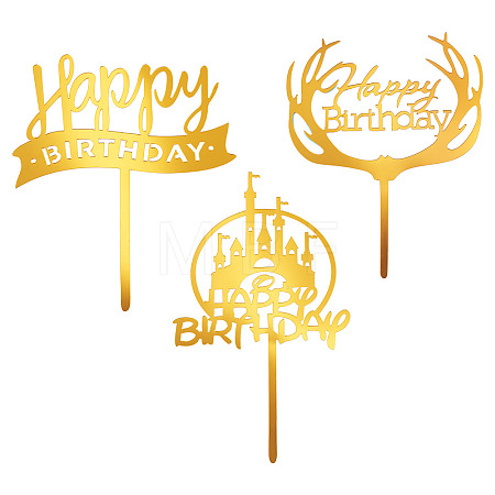 3Pcs 3 Styles Acrylic Cake Toppers FIND-TA0010-38B-1