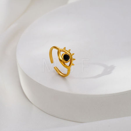 304 Stainless Steel Rhinestone Cuff Open Rings for Women JH7101-1-1