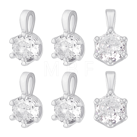 6Pcs 925 Sterling Silver Pave Clear Cubic Zirconia Flat Round Charms STER-PH0004-46P-1