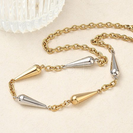 Two Tone 304 Stainless Steel Long Teardrop Link Chain Necklaces for Women NJEW-A074-08GP-1