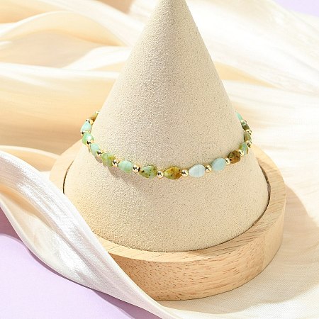 Teardrop Natural Chalcedony & Brass Beaded Bracelets for Women BJEW-JB13960-01-1