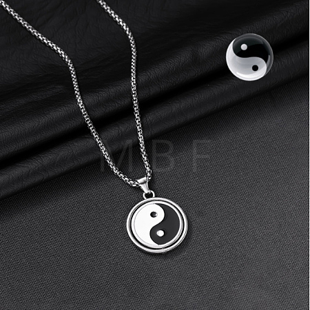 Rotatable Alloy White & Black Enamel Pendant 316 Surgical Stainless Steel Chain Necklaces for Men FS-WG50373-07-1