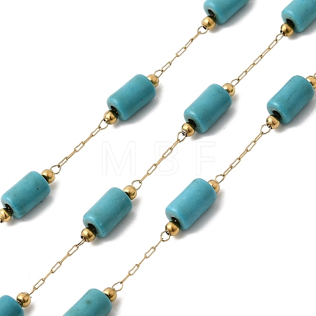 Handmade Synthetic Turquoise Beads & 316 Stainless Steel Column Link Chains CHS-L033-10G-1
