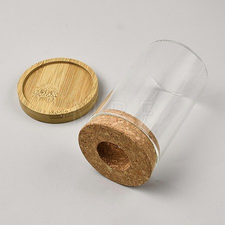 Column Glass Hydroponics Plant Bottle with Bamboo Base and Wooden Stopper AJEW-JOY0011-01A-1