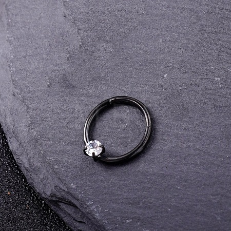 316L Stainless Steel Micro Pave Cubic Zirconia Hoop Nose Rings WG352E4-12-1