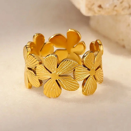 304 Stainless Steel Adjustable Open Cuff Rings for Women RJEW-U060-03A-G-1