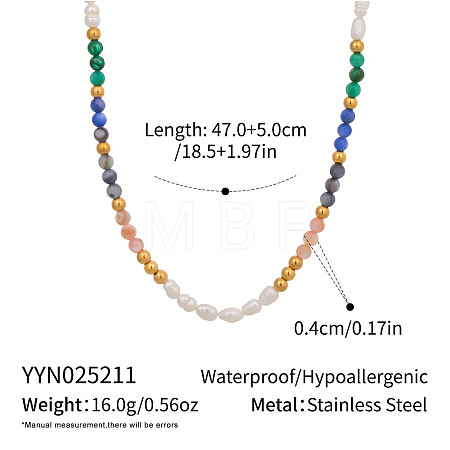 Summer 304 Stainless Steel & Natural Mixed Stone & Freshwater Pearl Beaded Necklaces for Women DA9430-2-1