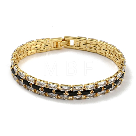 Rack Plating Brass Micro Pave Cubic Zirconia Rectangle Link Chain Bracelets BJEW-Q771-06G-01-1