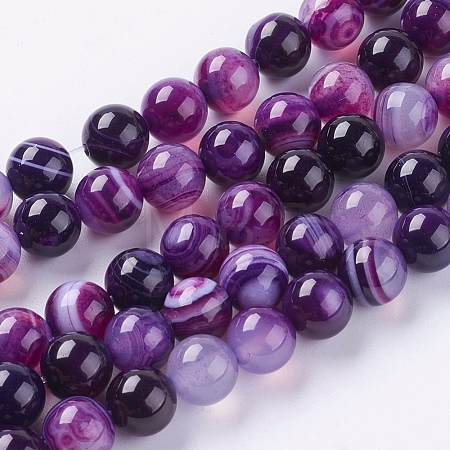 Round Dyed Natural Striped Agate/Banded Agate Beads Strands X-G-G582-8mm-05-1
