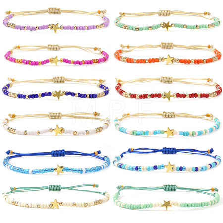 12Pcs Glass Seed Beads Adjustable Bracelets KO8624-1-1