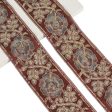 5Yards Flower Pattern Ethnic Style Embroidery Floral Polyester Ribbons OCOR-GA0003-07A-1