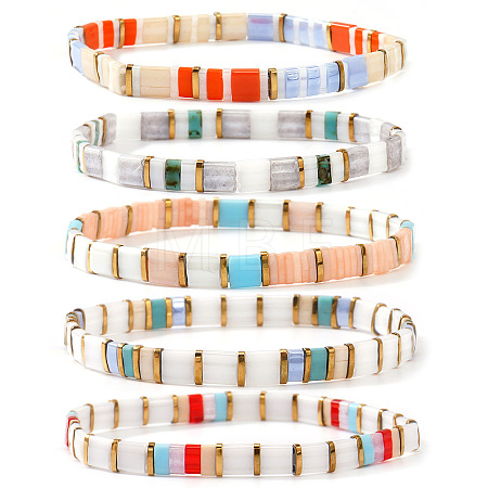 5Pcs Glass Seed Beads Stretch Bracelets for Women MI7337-1-1