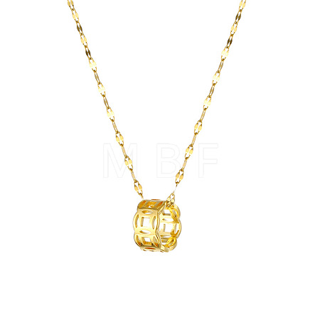Retro Style 303 Stainless Steel Coin Circle Pendant Dapped Chain Necklaces for Women FS-WG2B7EF-03-1