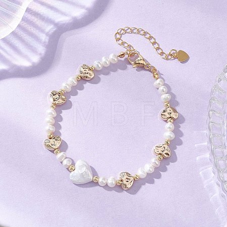 Natural Cultured Freshwater Pearl & Brass Beaded Bracelets for Women BJEW-JB13367-1