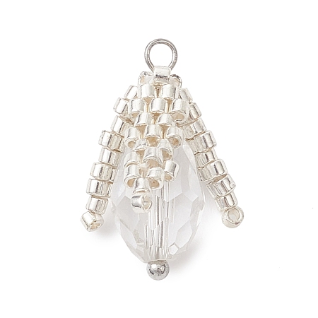 Glass Seed Beaded Bud Pendants PALLOY-MZ01096-02-1