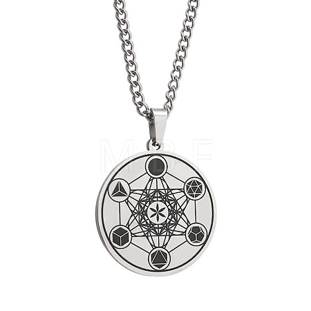 Non-Tarnish 304 Stainless Steel Flower of Life Metatron Angel Solomon Pendant Necklaces BU8279-2-1
