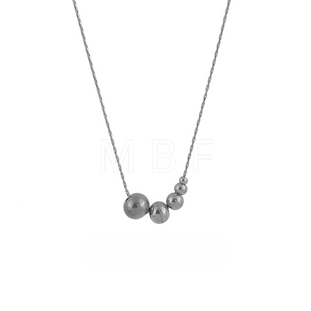 304 Stainless Steel Round Graduated Beaded Pendant Necklaces for Women WG0AAA5-02-1