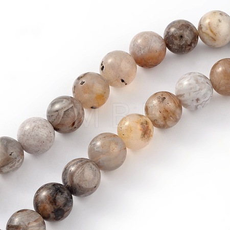 Natural Bamboo Leaf Agate Round Bead Strands G-M248-8mm-04-1