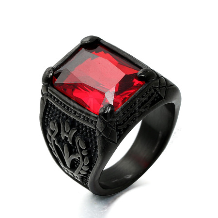 316L Stainless Steel & Cubic Zirconia Men's Vintage Carved Finger Rings FS-WG82D33-56-1
