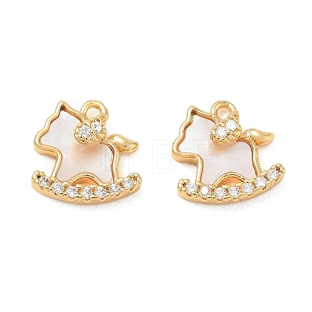 Brass Micro Pave Clear Cubic Zirconia & Natural Shell Charms CU-CBA3F77-02G-1