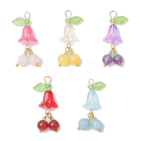 Natural Dyed Yellow Jade & Carnelian & Rose Quartz & Amethyst & Dyed Blue Quartz Round & Glass Flower Fruit Pendants PALLOY-MZ00847-1