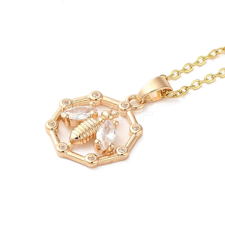 Brass Micro Pave Cubic Zirconia Pendant Necklaces for Women NJEW-E106-16KCG-01-1