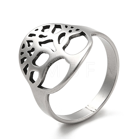 Non-Tarnish Tree of Life 201 Stainless Steel Finger Rings RJEW-G278-40P-1