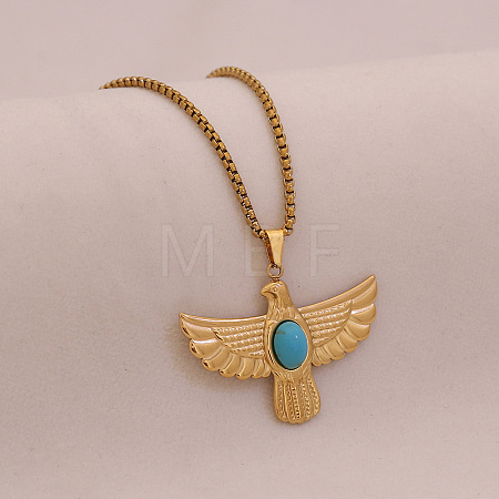 Eagle 304 Stainless Steel with Synthetic Turquoise Pendant Necklaces FS-WGBFDBF-03-1