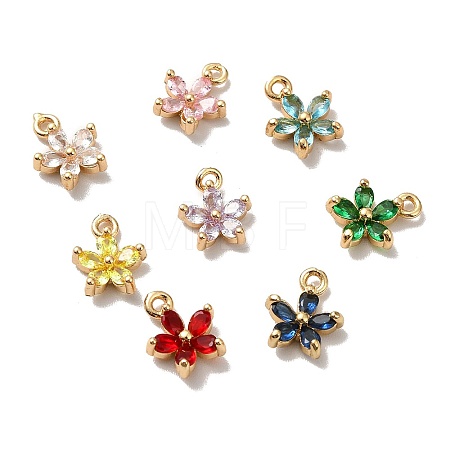Brass Cubic Zirconia Flower Charms KK-O141-01G-M-1