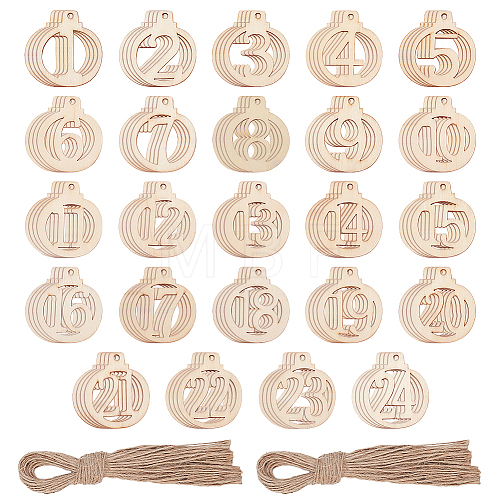 Number 1~ 24 Unfinished Wood Lantern Pendant Decorations HJEW-WH0042-92-1