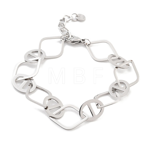 304 Stainless Steel Oval & Rhombus Link Chain Bracelets for Women BJEW-K249-01P-1