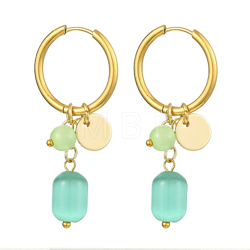 Natural Cat Eye Hoop Earrings EJEW-JE06001-1