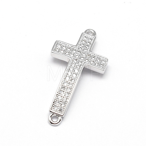 Curved Latin Sideways Cross Brass Micro Pave Cubic Zirconia Links ZIRC-E010-02P-1