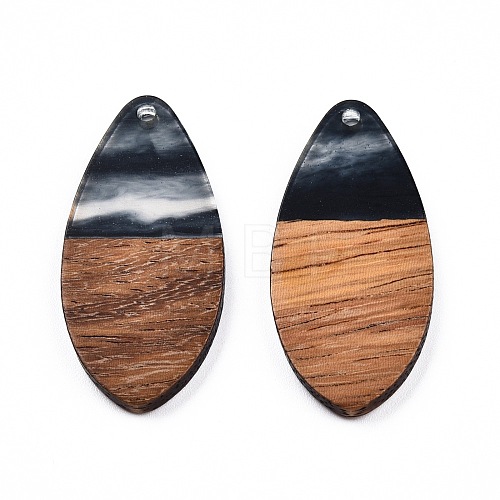 Transparent Resin & Walnut Wood Pendants RESI-N025-032-C01-1